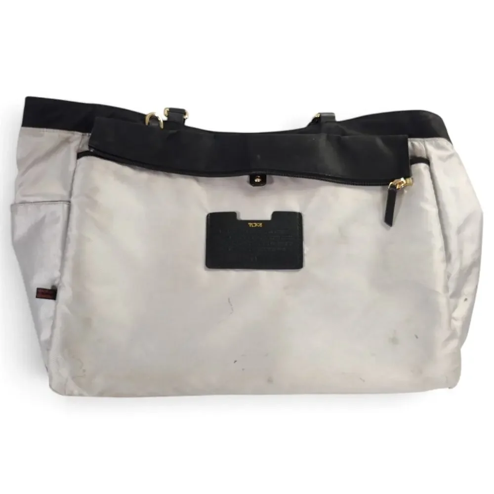 TUMI Voyageur Valetta Large Tote Bag Black Gold Nylon Leather Laptop Travel